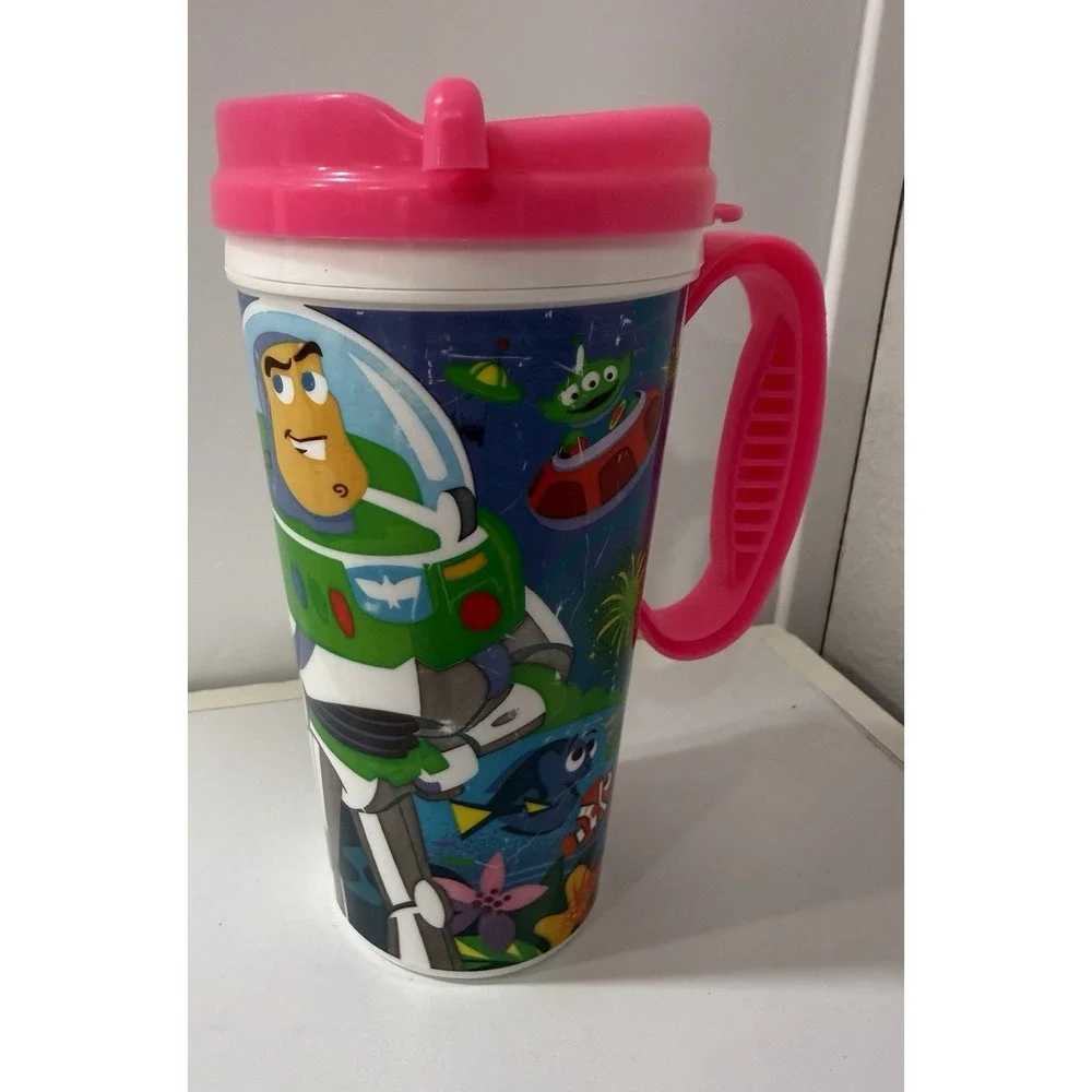 VintageWalt Disney World Refillable Mug Buzz Lightyear Cars Nemo Resort Cup Pink
